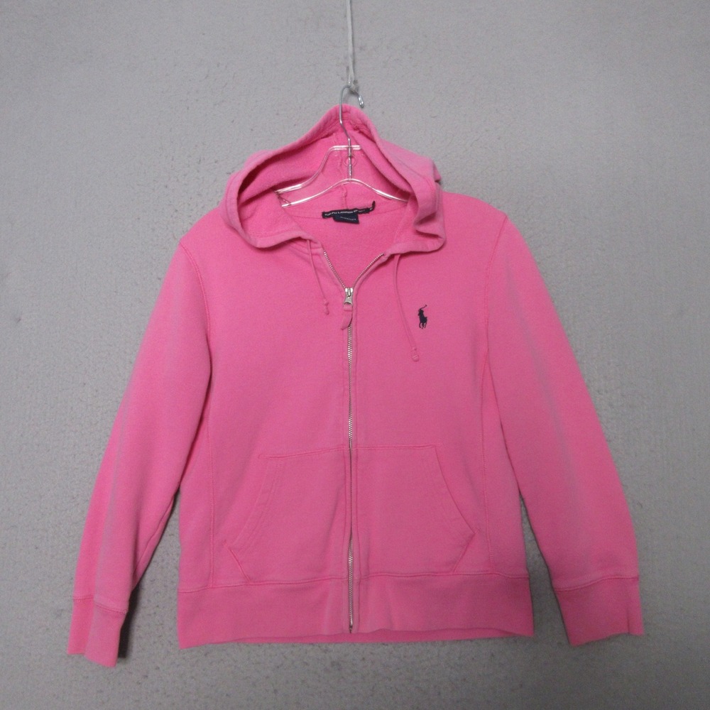 Ralph Lauren Sport Hoodie Girls M Pink Full Zip Pony Logo Cotton Kids Sweatshirt